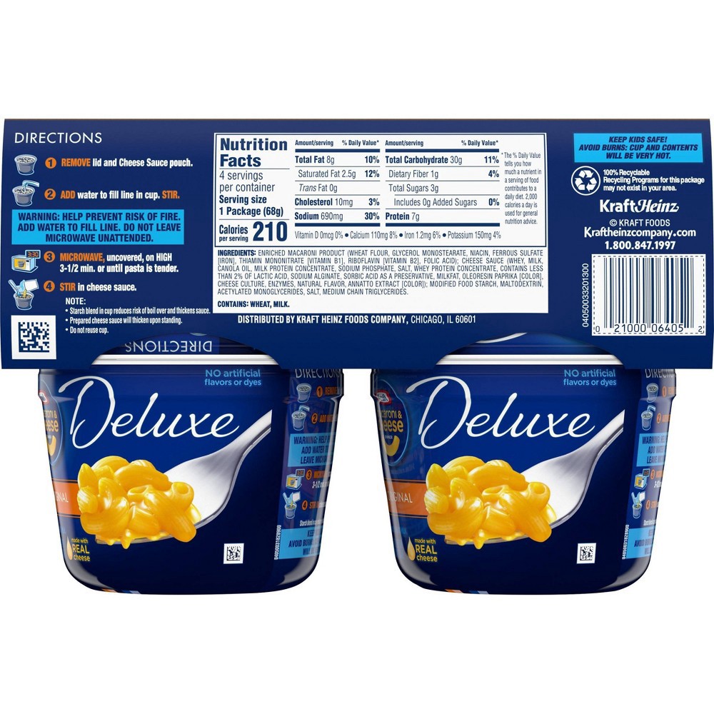 slide 4 of 15, Kraft Deluxe Original Macaroni & Cheese Dinner Pack Cups, 4 ct; 2.39 oz