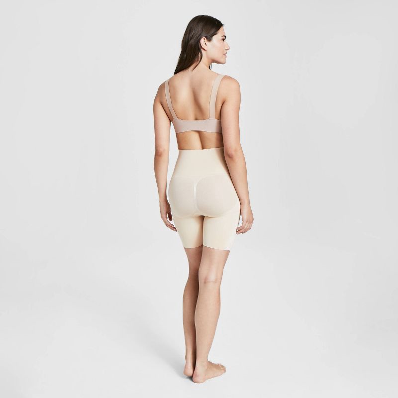 slide 3 of 3, ASSETS by SPANX Women's Remarkable Results Mid-Thigh Shaper - Light Beige 1X: Tummy, Hip, Thigh, Bottom Slimming, Ultra Firm Compression, 1 ct