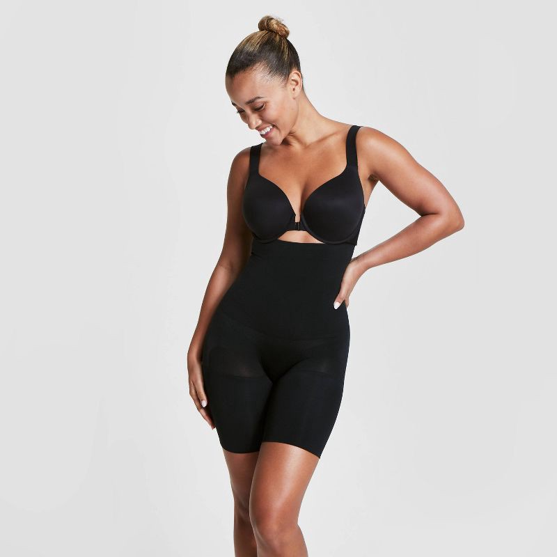 slide 1 of 3, ASSETS by SPANX Women's Remarkable Results High-Waist Mid-Thigh Shaper - Black S: Ultra Firm Compression, Tummy & Thigh Slimming, 1 ct