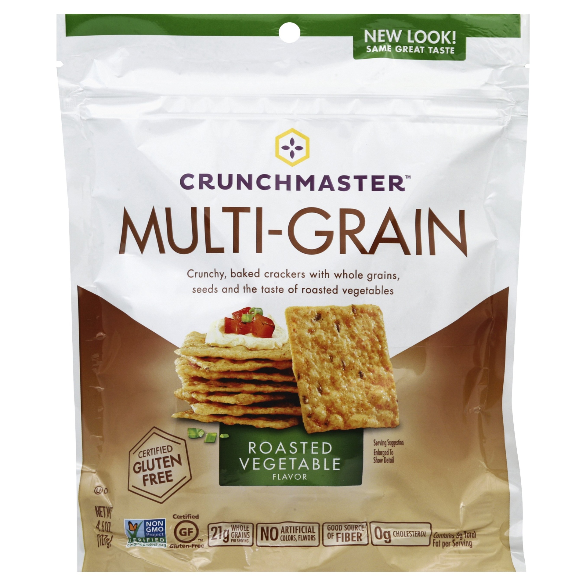 slide 1 of 6, Crunchmaster Roasted Vegetable Flavor Multi-Seed Crackers, 4.5 oz