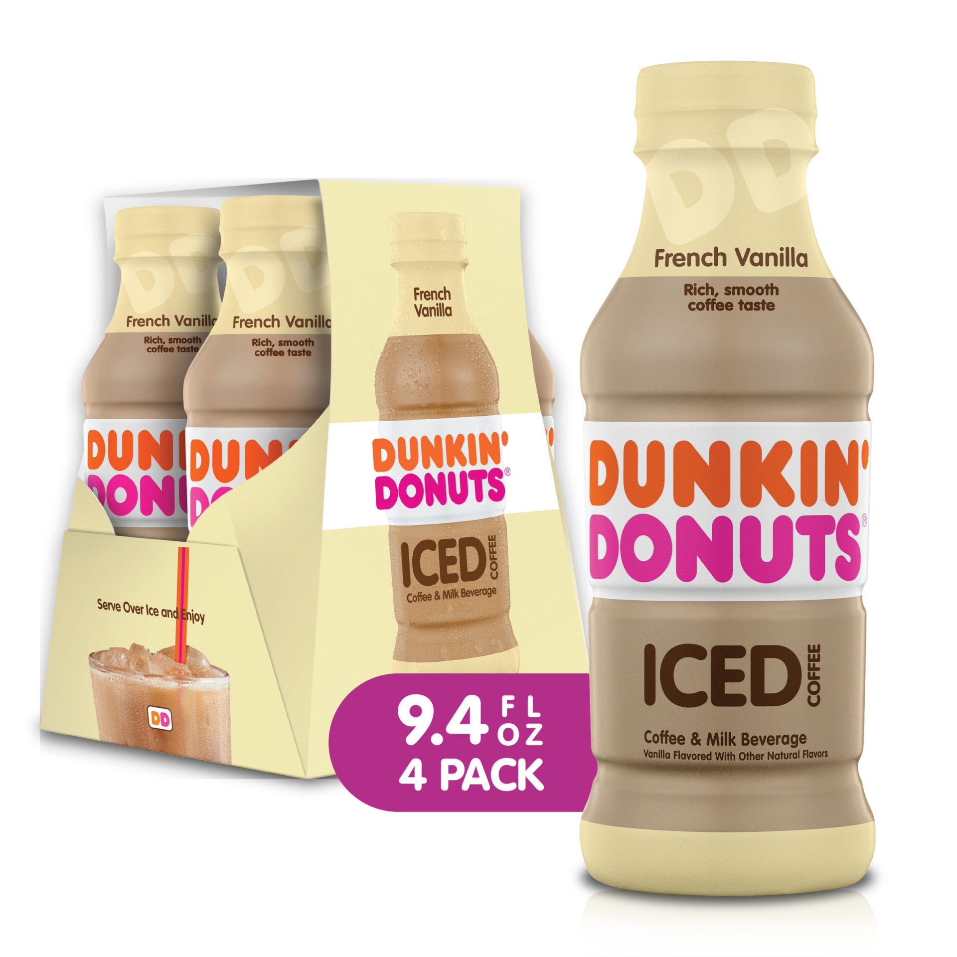 slide 1 of 1, Dunkin' French Vanilla Iced Coffee Drink 9.4 oz Bottles, 4 ct