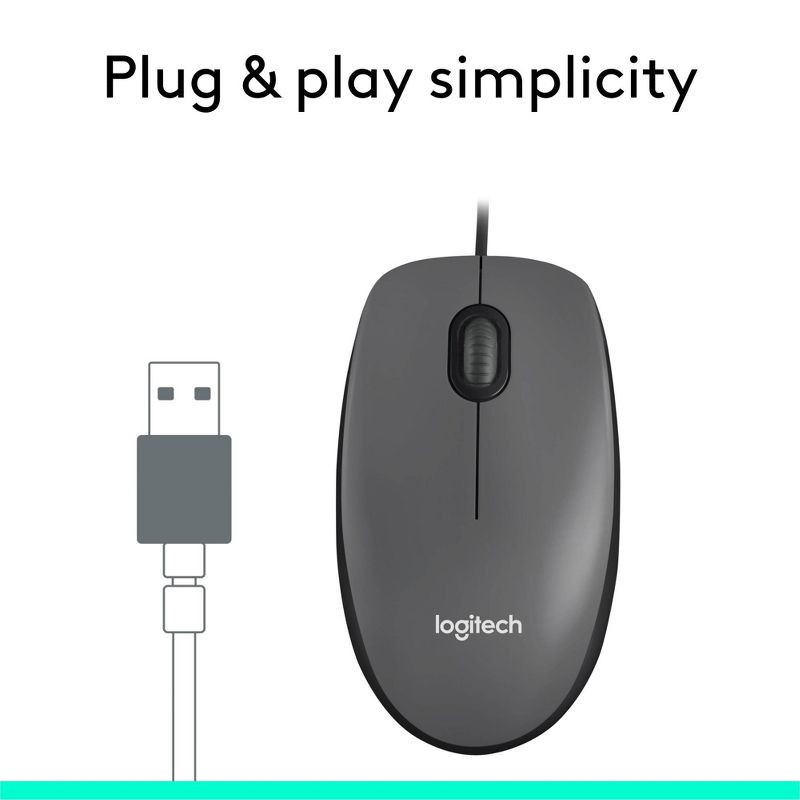 slide 3 of 8, Logitech M100 Wired Mouse - Gray, 1 ct