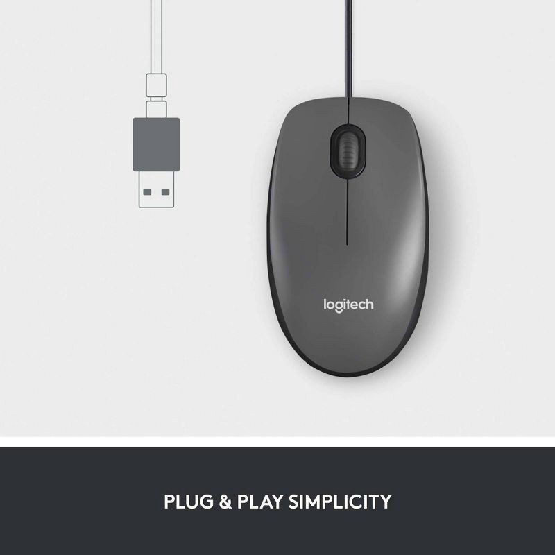 slide 3 of 7, Logitech M100 Wired Mouse - Gray, 1 ct