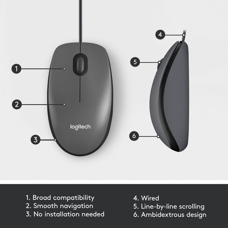 slide 6 of 7, Logitech M100 Wired Mouse - Gray, 1 ct