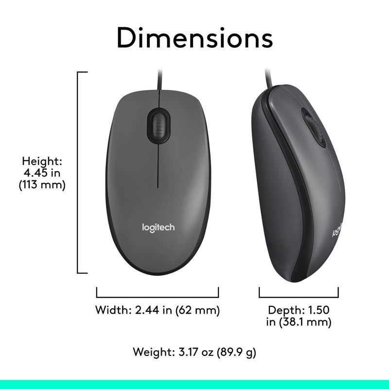 slide 8 of 8, Logitech M100 Wired Mouse - Gray, 1 ct