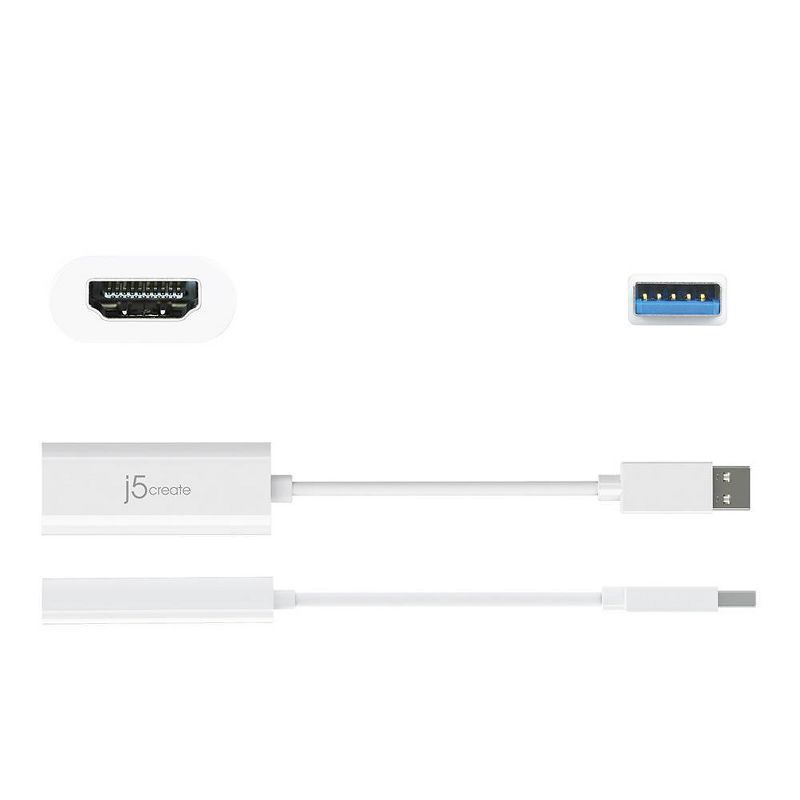 slide 2 of 6, j5create USB A 3.0 HDMI Adapter - White: Male-to-Male Connection, 7.63-Inch Length, 1 ct