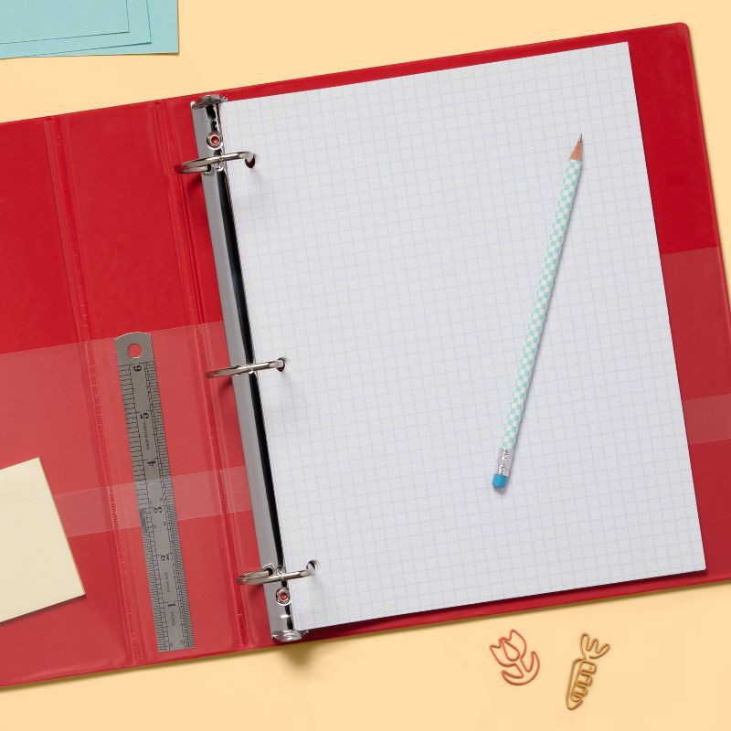 slide 2 of 3, 1.5" 3 Ring Binder Clear View Red - up&up™: D Rings, 375 Sheet Capacity, 4 Internal Pockets, Cardboard & Polypropylene, 375 sheets