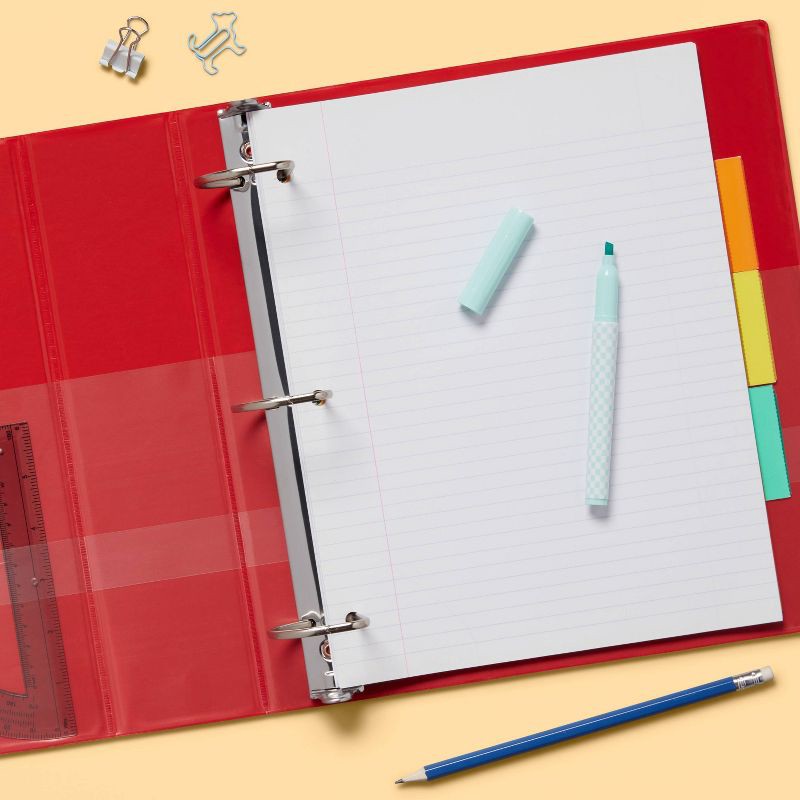 slide 3 of 3, 2" 3 Ring Binder Clear View Red - up&up™: D Rings, 500 Sheet Capacity, Internal Pockets, Cardboard & Polypropylene, 1 ct