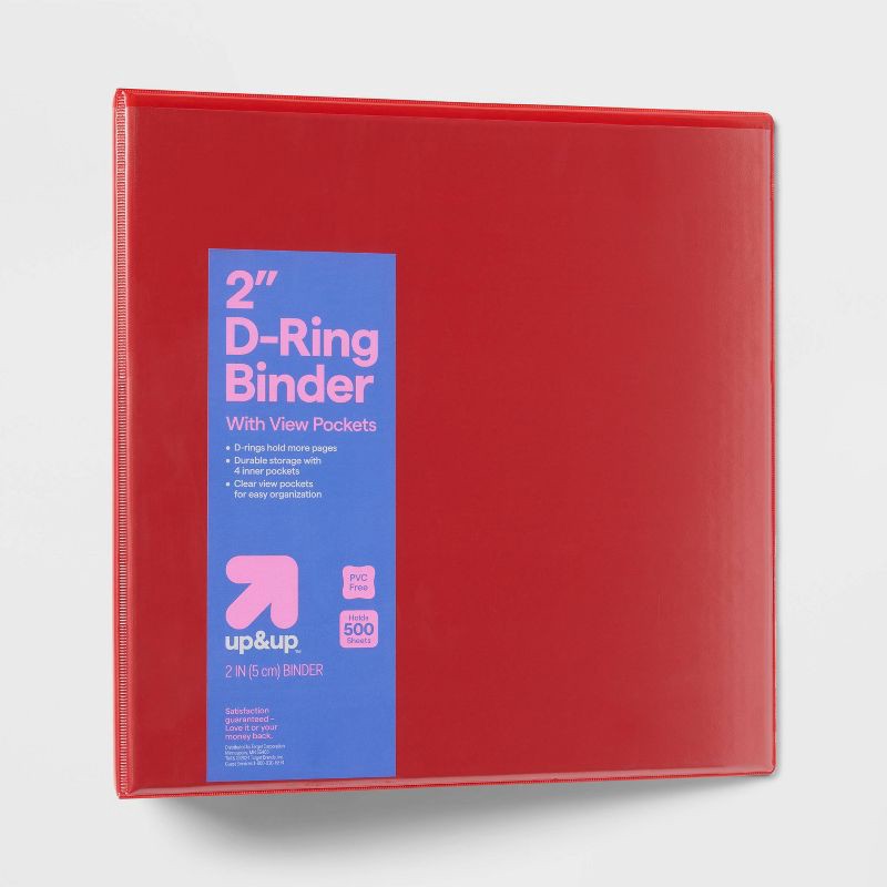 slide 1 of 3, 2" 3 Ring Binder Clear View Red - up&up™: D Rings, 500 Sheet Capacity, Internal Pockets, Cardboard & Polypropylene, 1 ct
