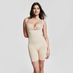 ASSETS by SPANX® SPANXsculpt™ Women's Remarkable Results Open Bust Mid-Thigh Bodysuit - Light Beige M