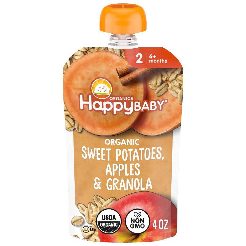 slide 1 of 12, Happy Baby Organic Apples, Sweet Potatoes & Granola Baby Food Pouch - 4oz, 4 oz