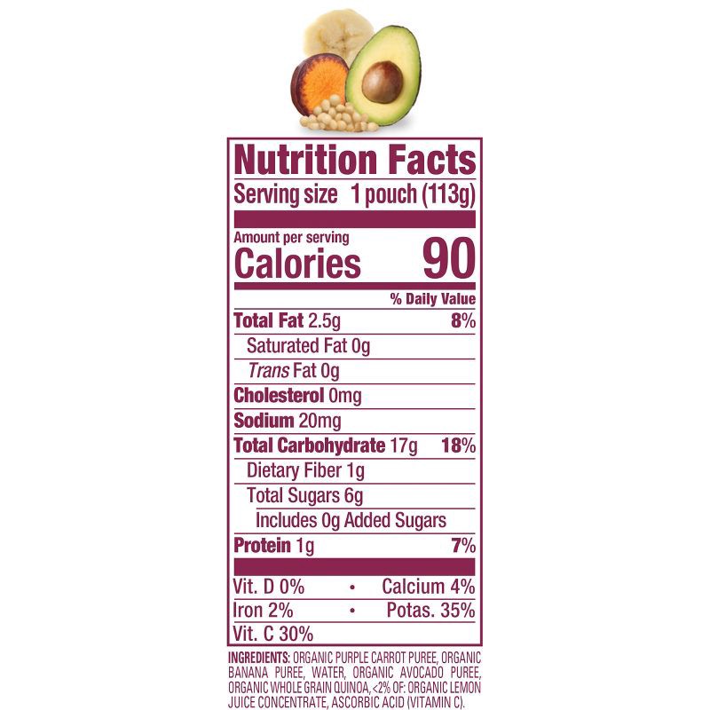 slide 6 of 10, Happy Baby Organics Clearly Crafted Stage 2 Meals Purple Carrots, Bananas, Avocados & Quinoa - 4oz, 4 oz