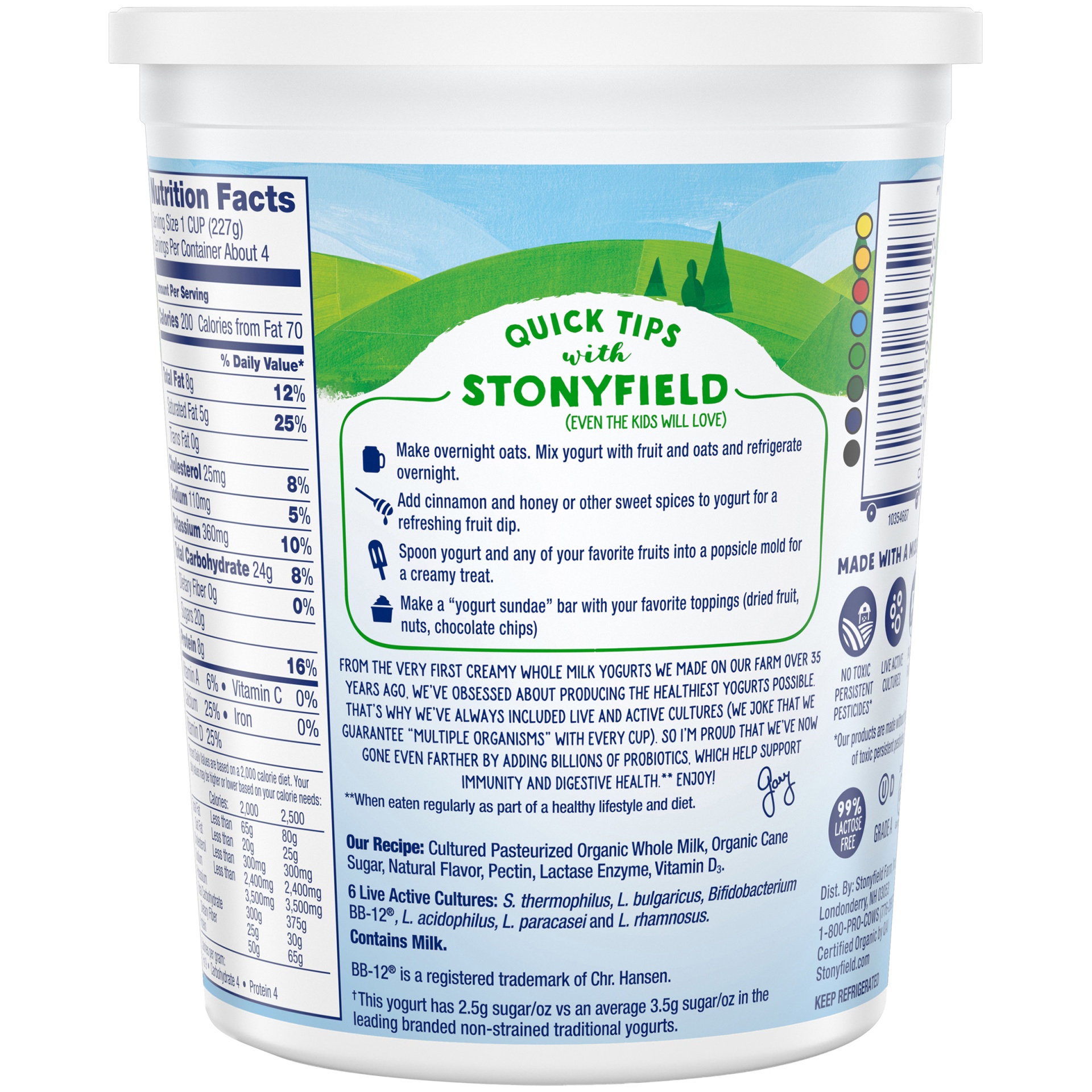 slide 4 of 6, Stonyfield Organic Whole Milk Probiotic Yogurt, Plain, 32 oz