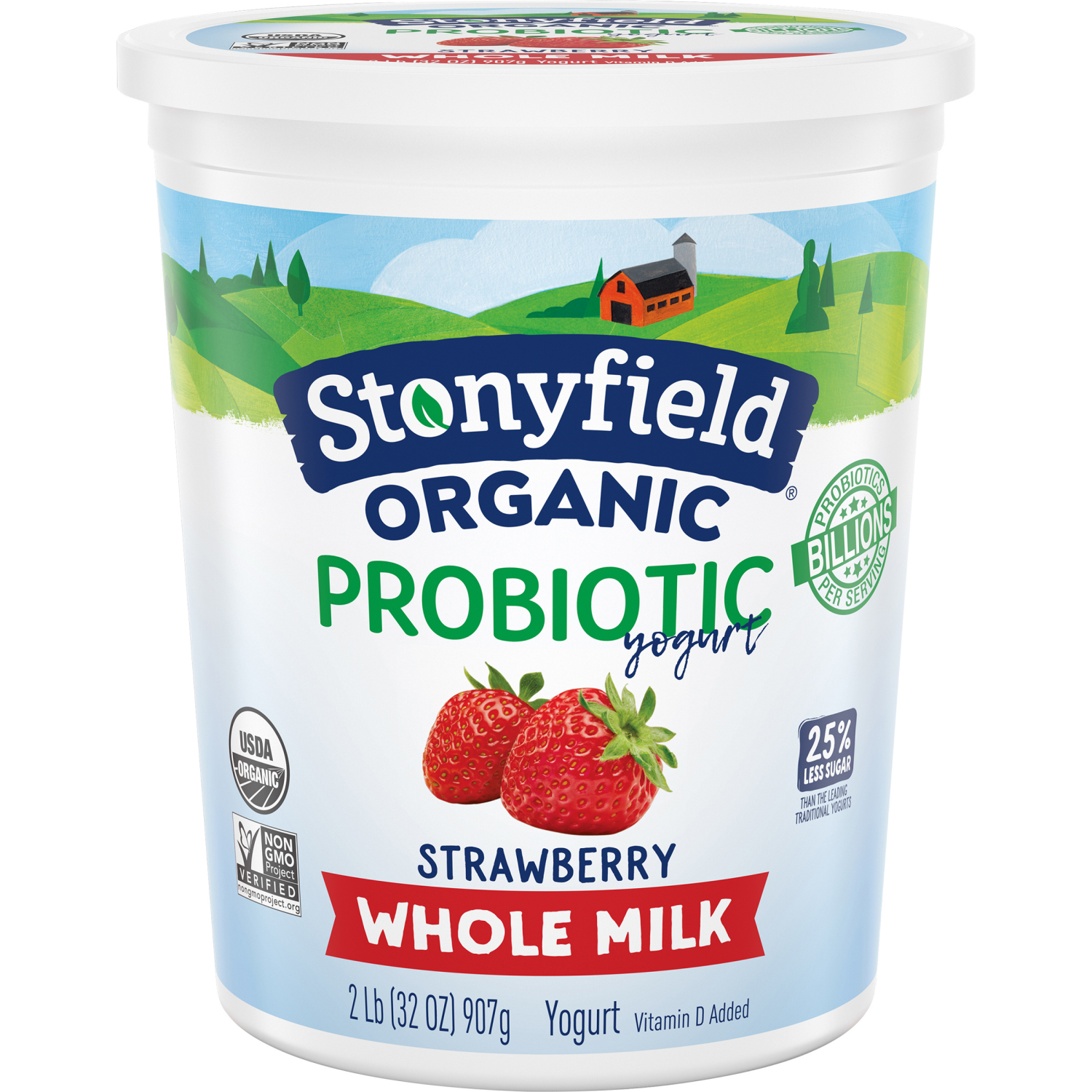 slide 1 of 4, Stonyfield Organic Whole Milk Probiotic Yogurt, Strawberry, 32 oz., 32 oz