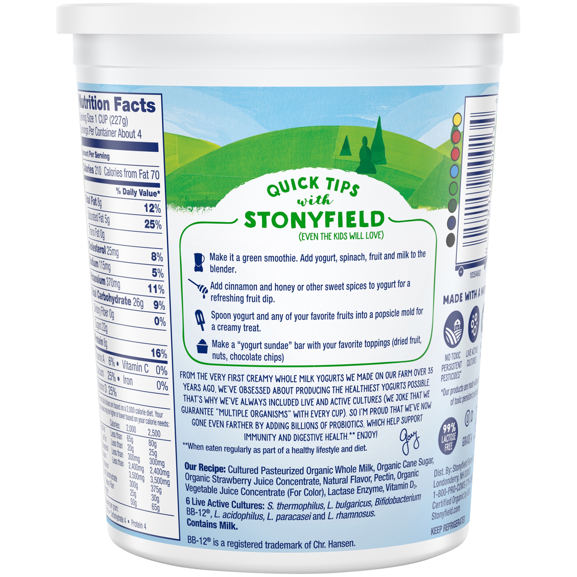 slide 4 of 6, Stonyfield Organic Whole Milk Probiotic Yogurt, Strawberry, 32 oz., 32 fl oz