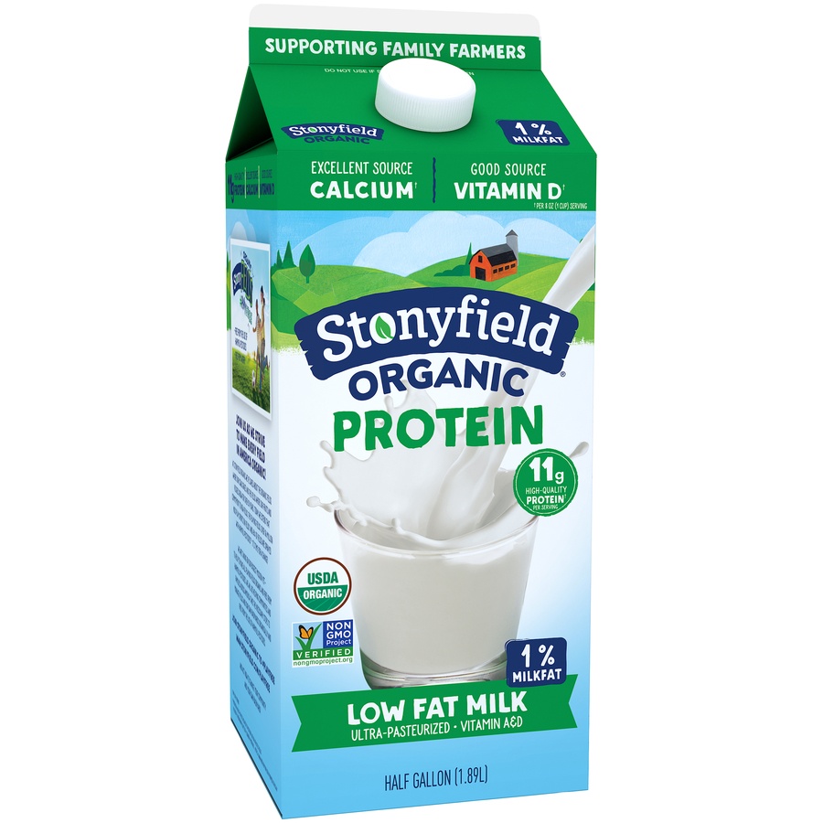 slide 5 of 8, Stonyfield Organic 1% Milk - 0.5gal, 1/2 gal