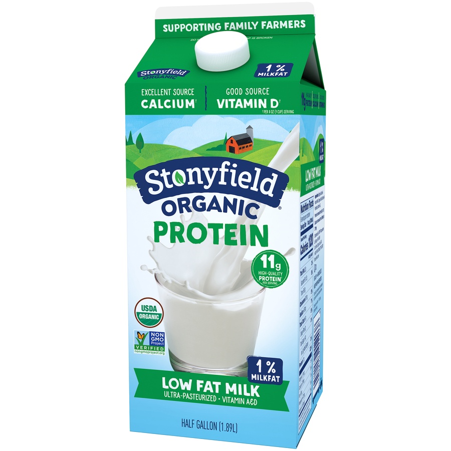 slide 3 of 8, Stonyfield Organic 1% Milk - 0.5gal, 1/2 gal