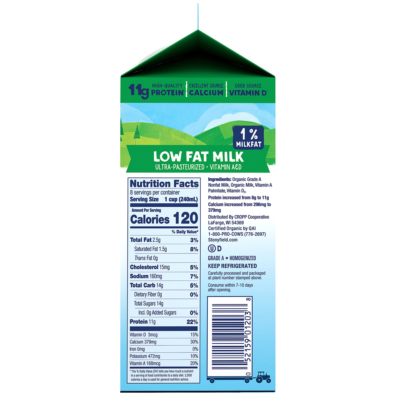 slide 7 of 8, Stonyfield Organic 1% Milk - 0.5gal, 1/2 gal