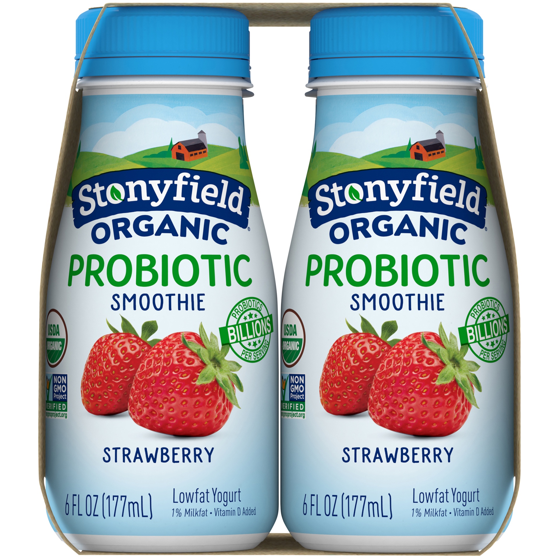 slide 4 of 8, Stonyfield Organic Probiotic Strawberry Lowfat Yogurt Smoothies, 4 ct; 6 fl oz
