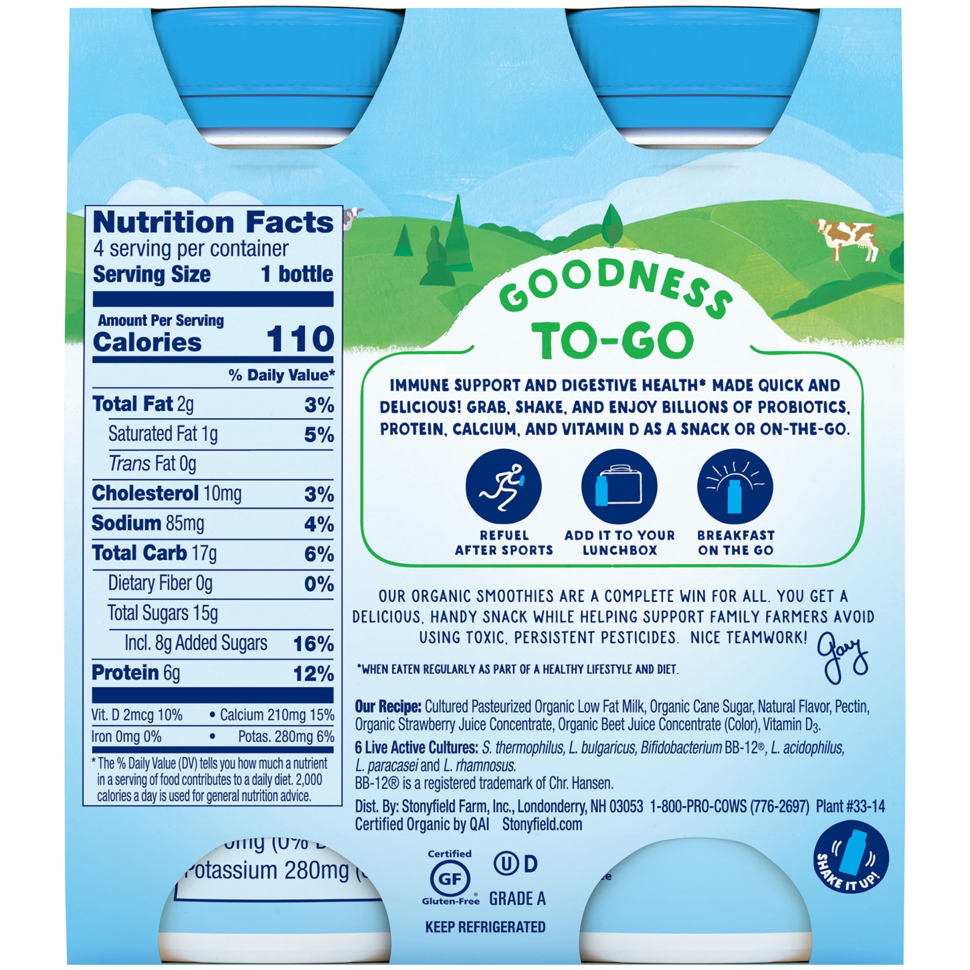 slide 6 of 8, Stonyfield Organic Probiotic Strawberry Lowfat Yogurt Smoothies, 4 ct; 6 fl oz