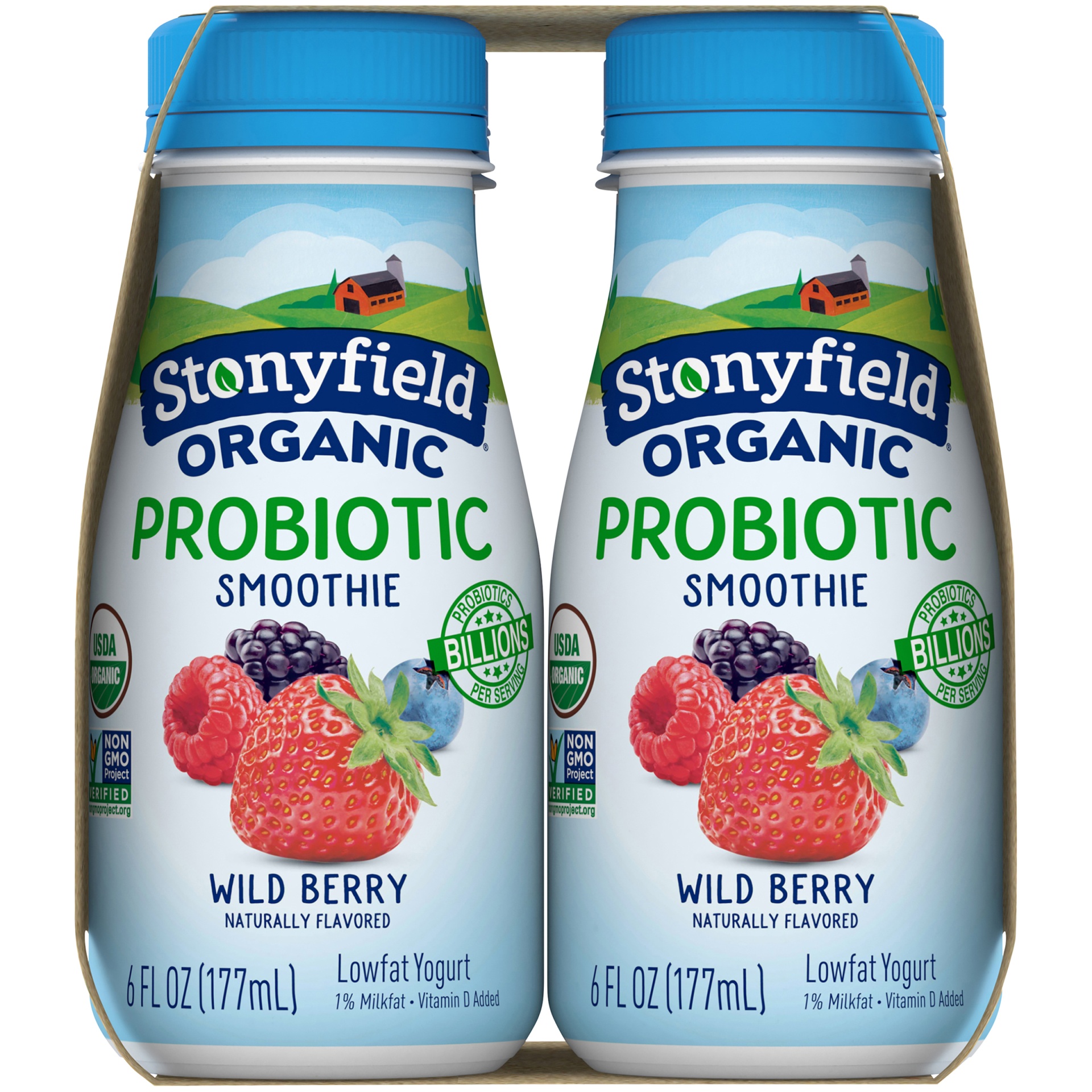 slide 4 of 8, Stonyfield Organic Probiotic Wild Berry Lowfat Yogurt Smoothies, 4 ct; 6 fl oz