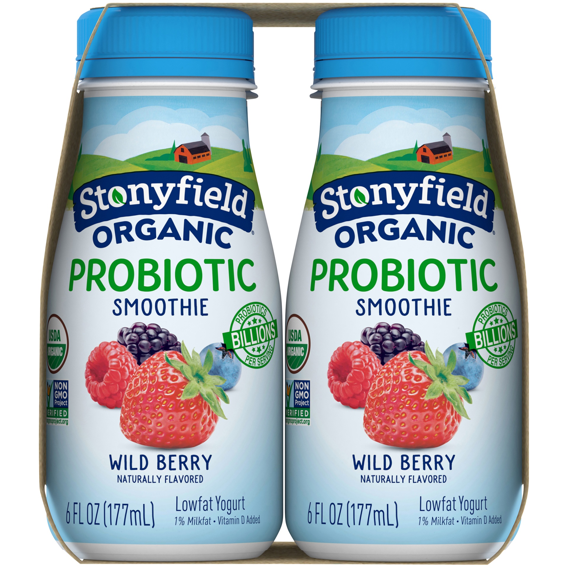 slide 5 of 8, Stonyfield Organic Probiotic Wild Berry Lowfat Yogurt Smoothies, 4 ct; 6 fl oz