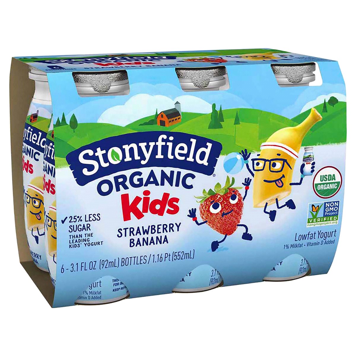 slide 2 of 2, Stonyfield Organic Lowfat Yogurt Smoothies, Strawberry Banana, 3.1 fl. Oz., 6 Ct, 6 ct; 3.1 fl oz