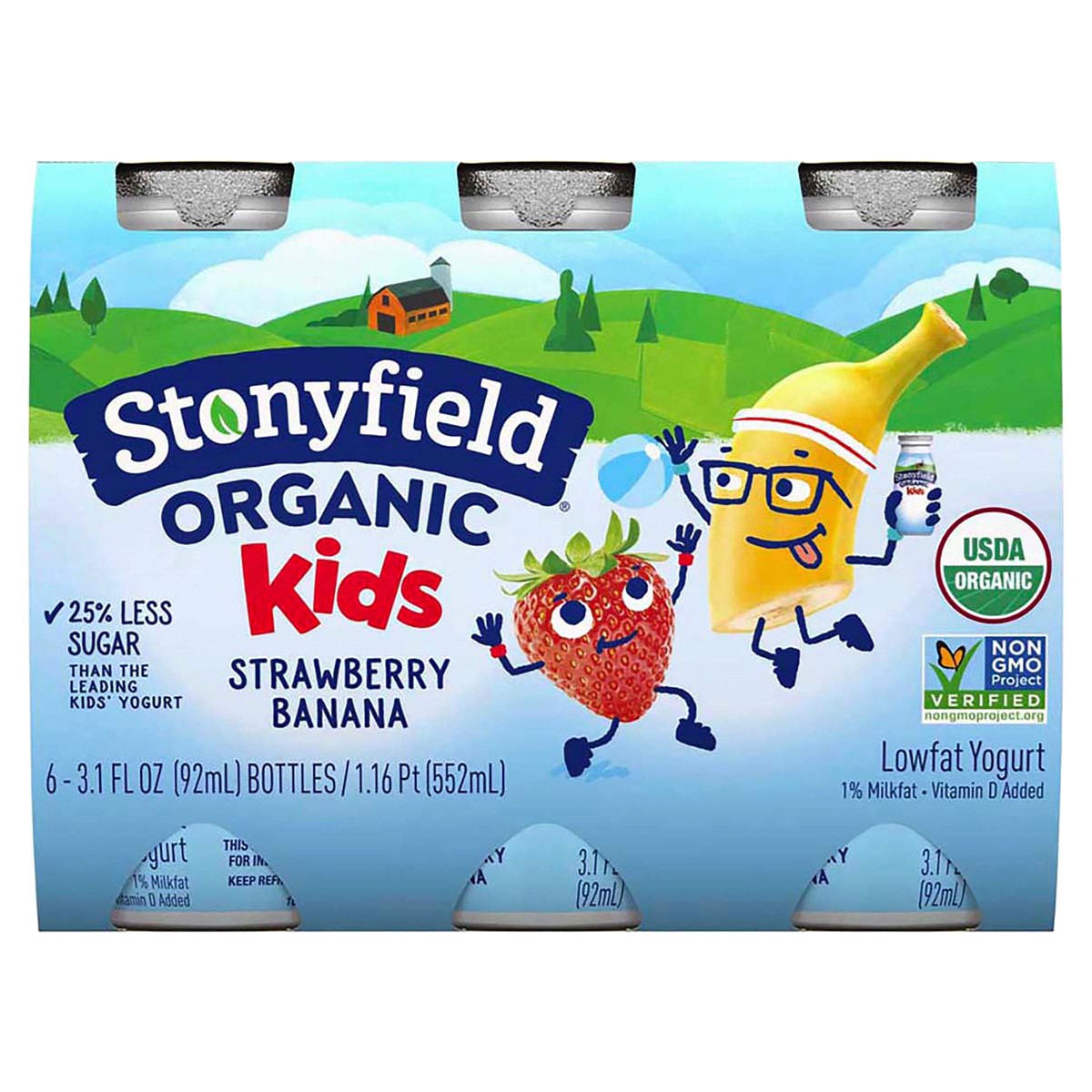 slide 1 of 2, Stonyfield Organic Lowfat Yogurt Smoothies, Strawberry Banana, 3.1 fl. Oz., 6 Ct, 6 ct; 3.1 fl oz