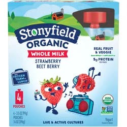 Stonyfield Organic Whole Milk Strawberry Beet Berry Yogurt 4 - 3.5 oz Pouches