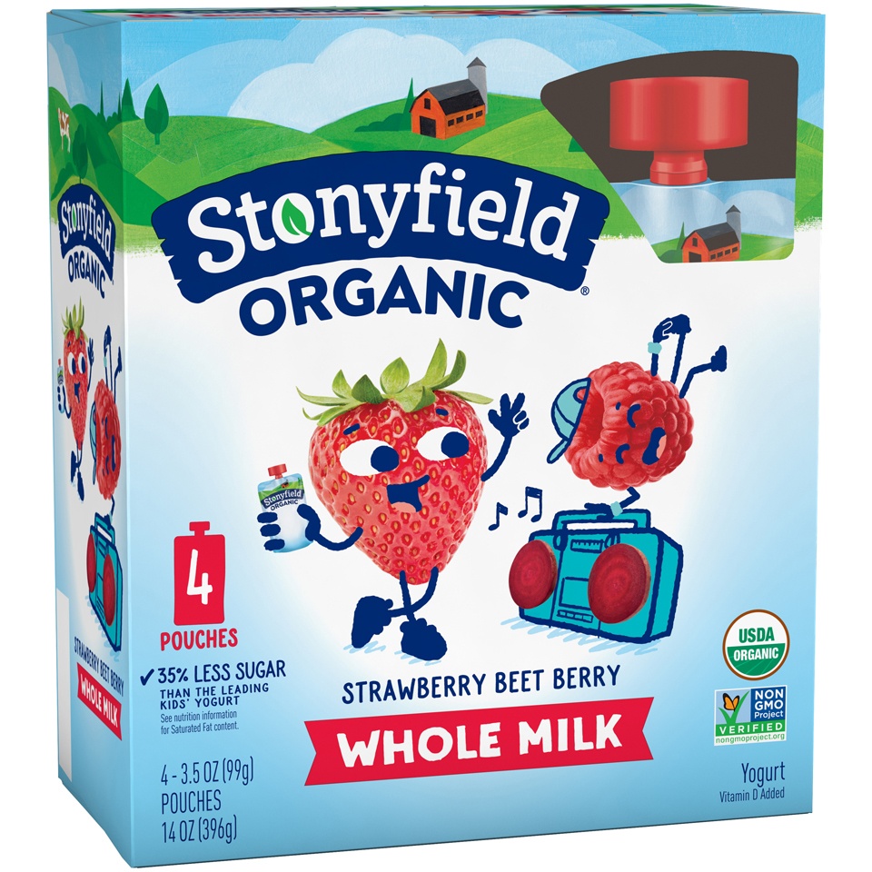 slide 5 of 8, Stonyfield Organic Whole Milk Strawberry Beet Berry Yogurt 4 - 3.5 oz Pouches, 4 ct