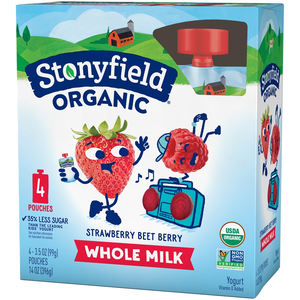 slide 3 of 8, Stonyfield Organic Whole Milk Strawberry Beet Berry Yogurt 4 - 3.5 oz Pouches, 4 ct