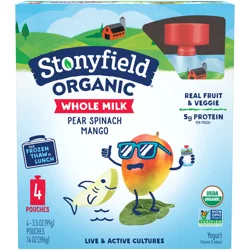 Stonyfield Organic Whole Milk Pear Spinach Mango Yogurt 4 - 3.5 oz Pouches