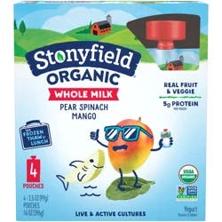 Stonyfield Organic Whole Milk Pear Spinach Mango Yogurt 4 - 3.5 oz Pouches