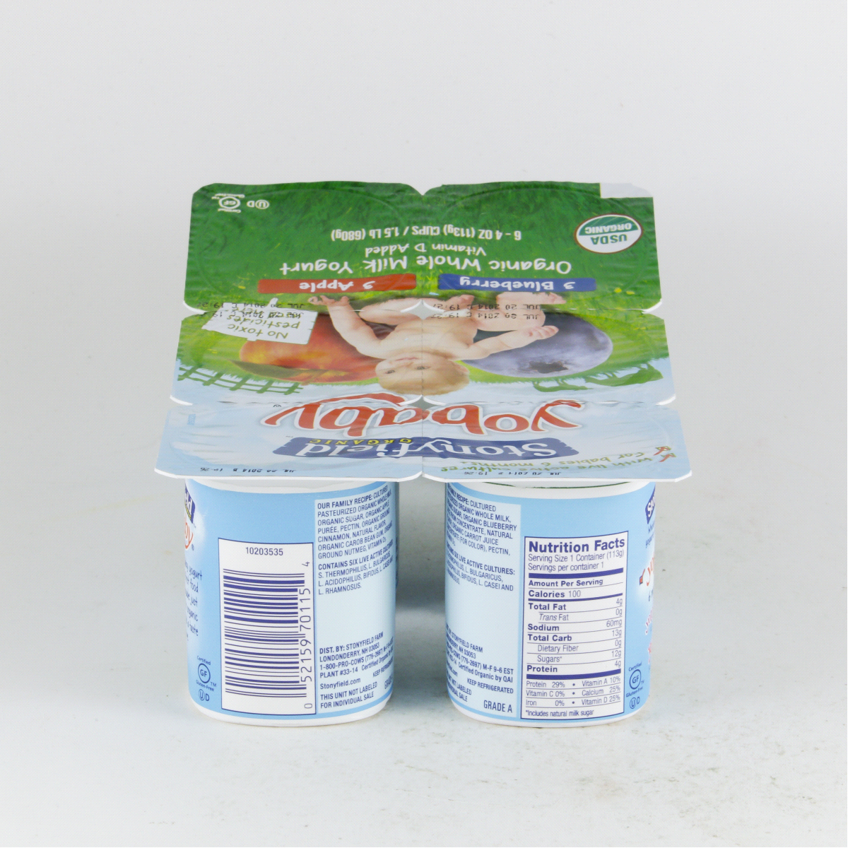 slide 3 of 4, Stonyfield Organic YoBaby 6+ Months Whole Milk Apple & Blueberry Yogurt 6 - 4 oz Cups, 6 ct