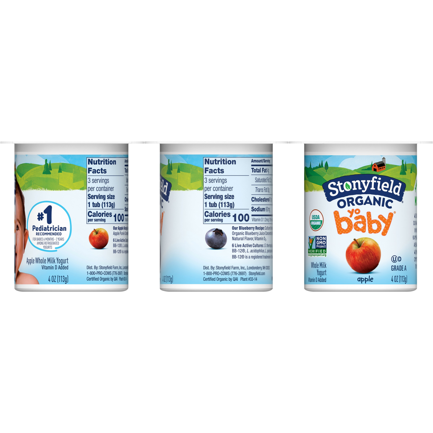 slide 3 of 5, Stonyfield Organic YoBaby 6+ Months Whole Milk Apple & Blueberry Yogurt 6 - 4 oz Cups, 6 ct