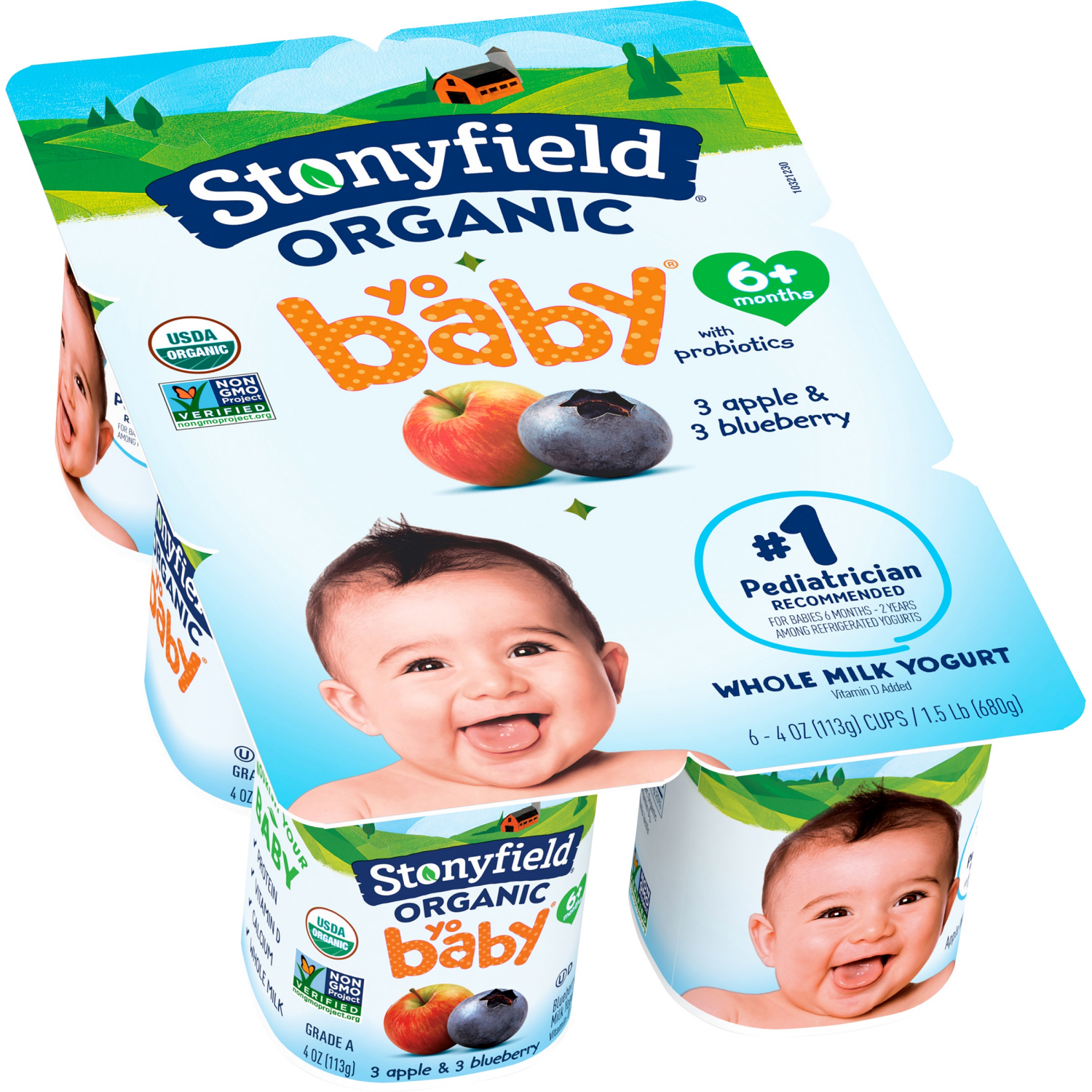 slide 4 of 5, Stonyfield Organic YoBaby 6+ Months Whole Milk Apple & Blueberry Yogurt 6 - 4 oz Cups, 6 ct