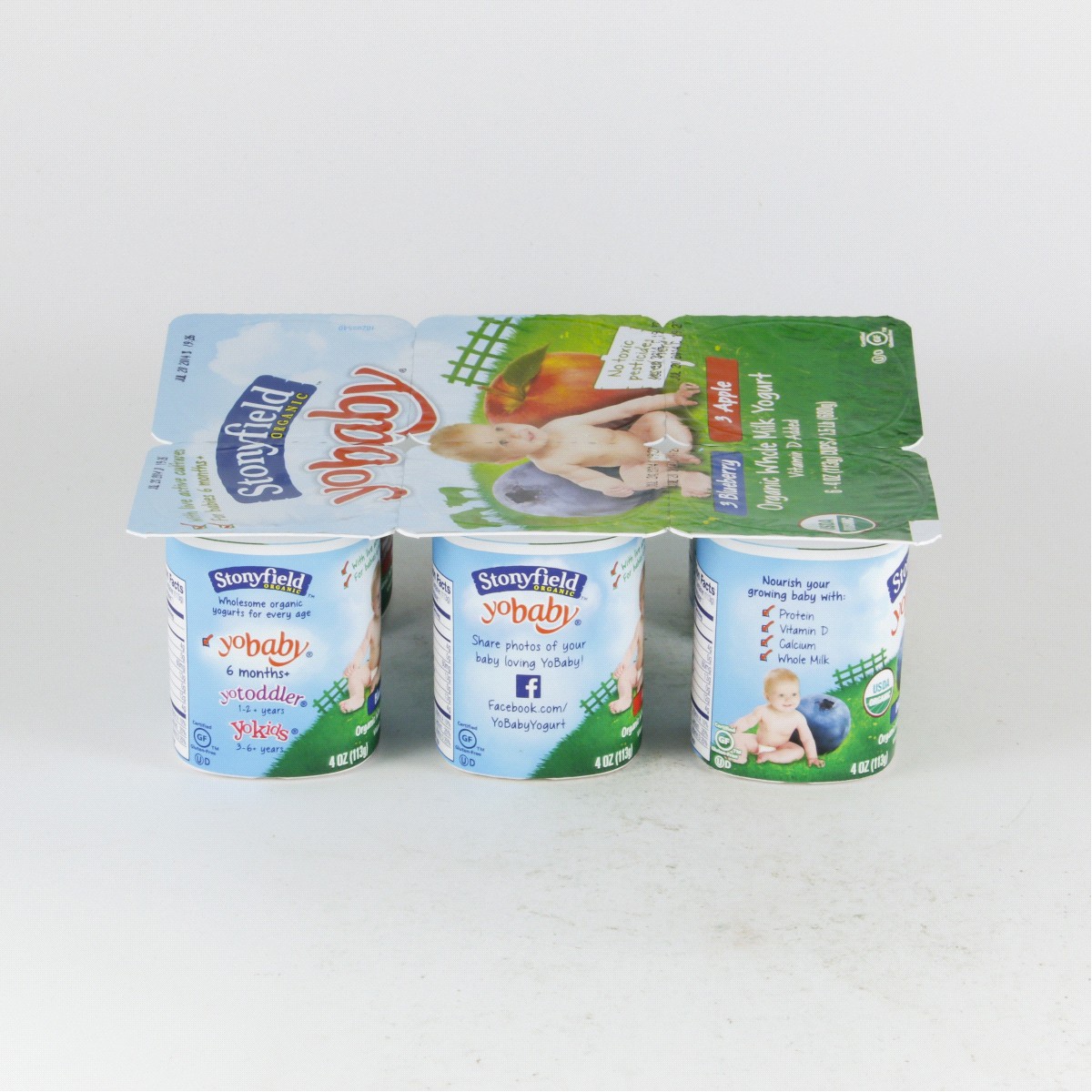 slide 3 of 4, Stonyfield Organic YoBaby 6+ Months Whole Milk Apple & Blueberry Yogurt 6 - 4 oz Cups, 6 ct
