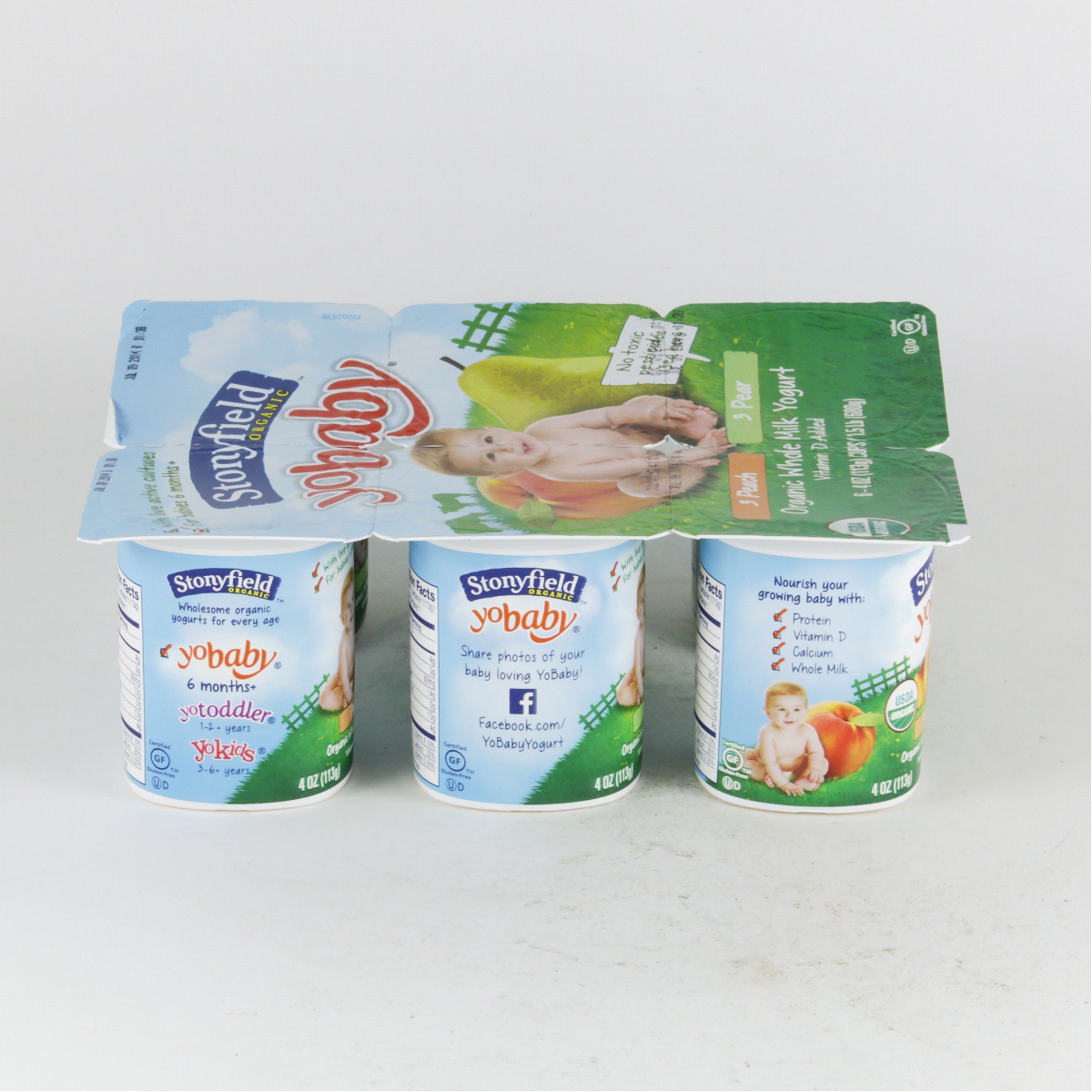 slide 3 of 4, Stonyfield Organic Yo Baby 6+ Months Whole Milk Pear & Peach Yogurt with Probiotics 6 - 4 oz Cups, 6 ct