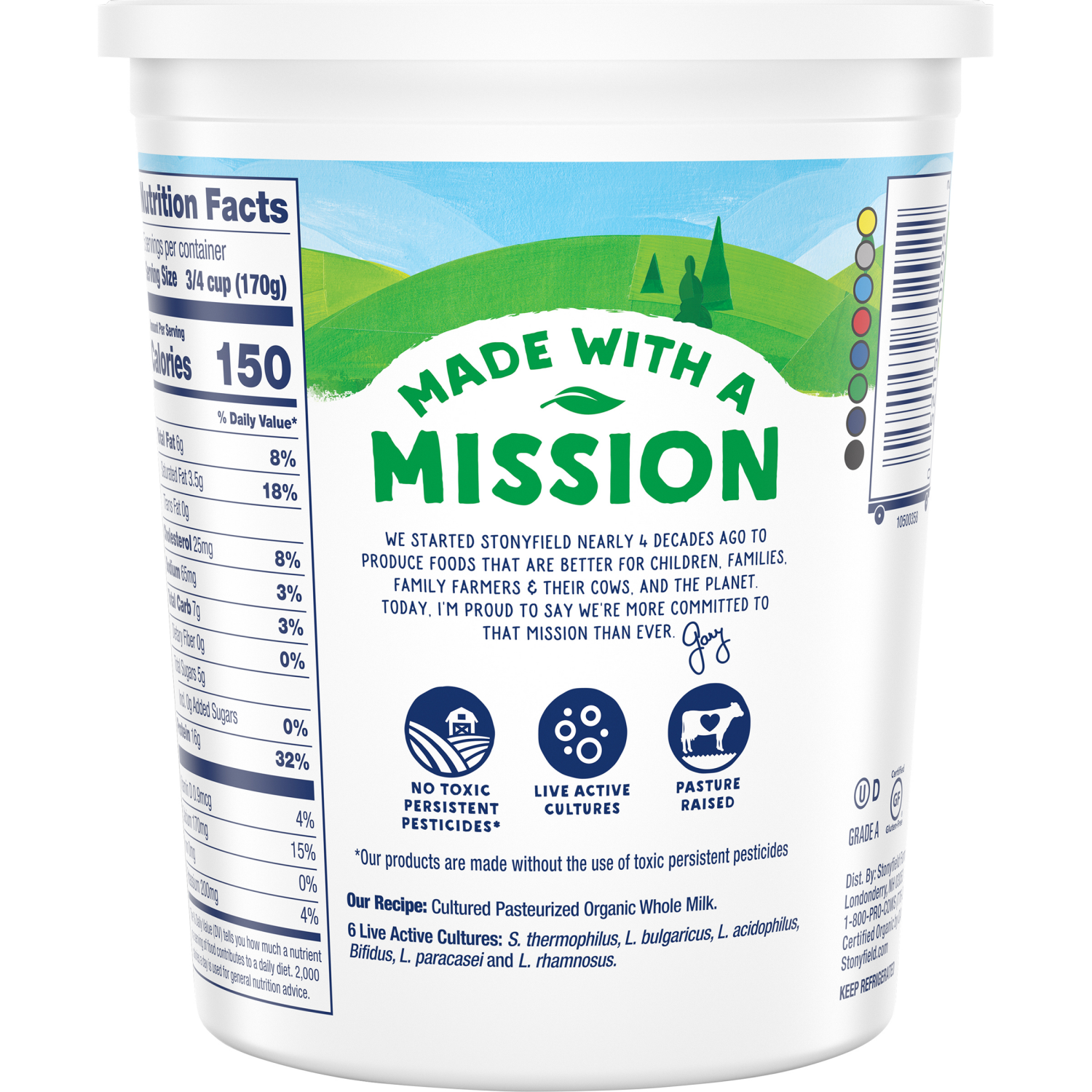 slide 2 of 5, Stonyfield Greek Organic Whole Milk Plain Yogurt 850 g, 30 oz