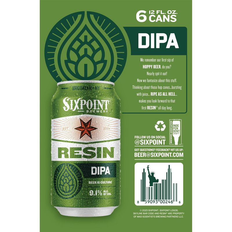 slide 3 of 3, Sixpoint Brewery Sixpoint Resin Imperial IPA Beer - 6pk/12 fl oz Cans, 6 ct; 12 fl oz