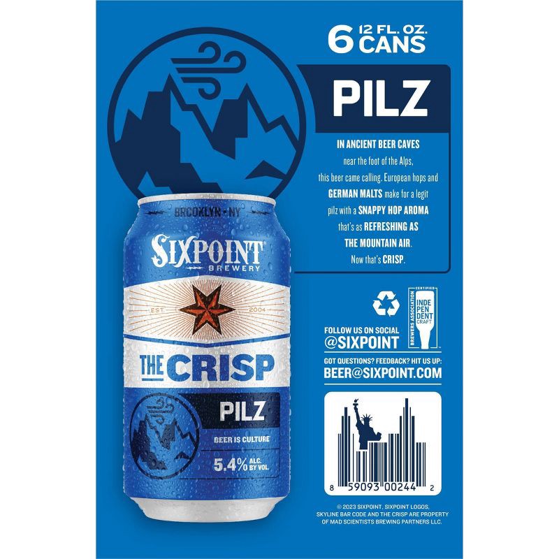 slide 2 of 3, Sixpoint Brewery Sixpoint The Crisp Pilsner Beer - 6pk/12 fl oz Cans, 6 ct; 12 fl oz