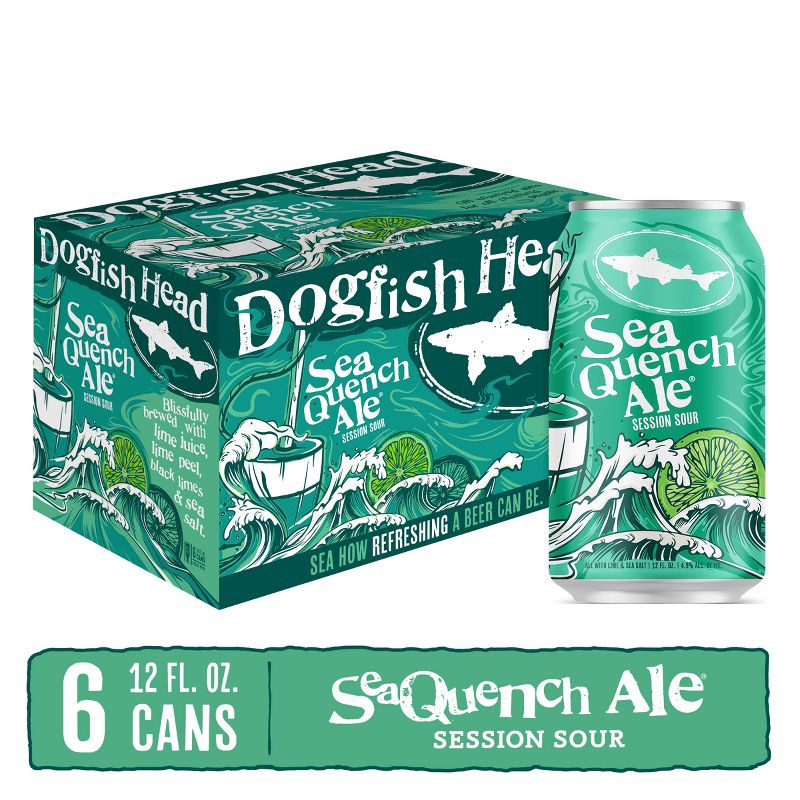 slide 3 of 9, Dogfish Head SeaQuench Ale Session Sour Beer - 6pk/12 fl oz Cans, 6 ct; 12 fl oz