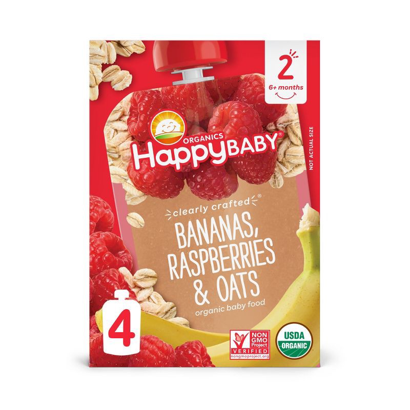 slide 1 of 3, Happy Family HappyBaby Clearly Crafted Bananas Raspberries & Oats Baby Food Pouch - 16oz, 16 oz