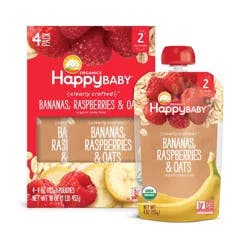 Happy Baby Organics Clearly Crafted Stage 2 Bananas, Raspberries & Oats - 4pk/4oz