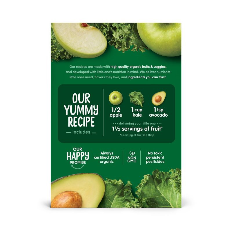 slide 2 of 9, Happy Baby Organic Apples, Kale & Avocados Baby Food Pouch - 4oz/4pk, 4 ct; 4 oz