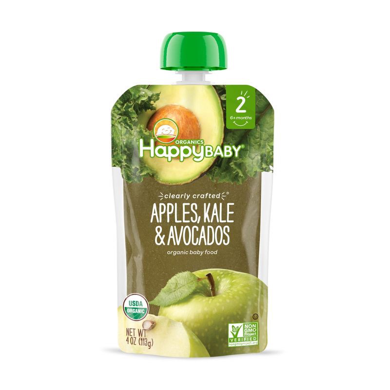 slide 1 of 6, Happy Family Happy Baby Organics Clearly Crafted Stage 2 Apples, Kale & Avocados 4pk 4oz, 4 ct; 4 oz