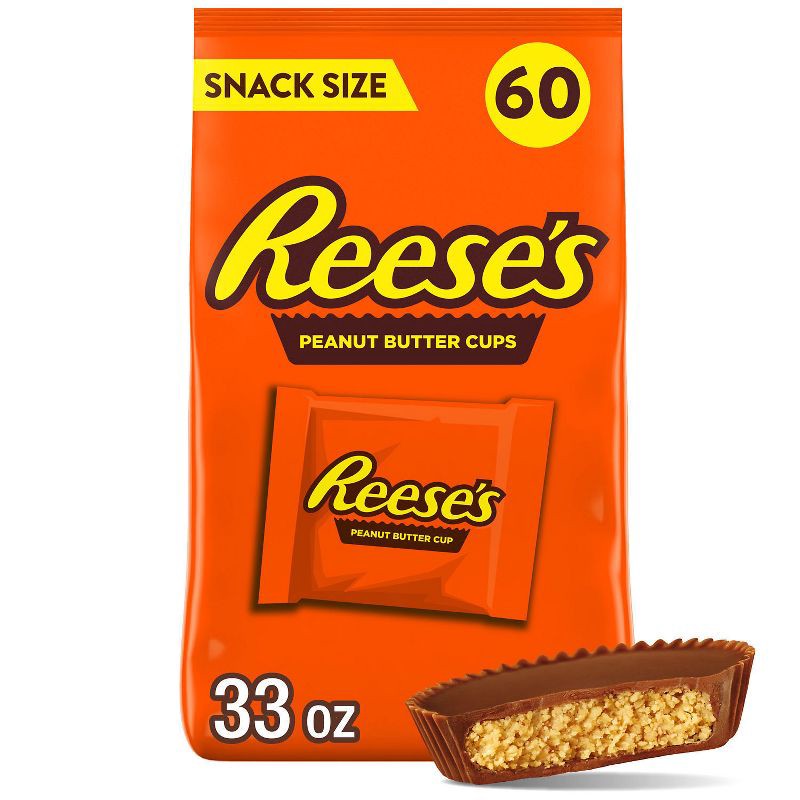slide 1 of 7, Reese's Milk Chocolate Peanut Butter Cups Snack Size Candy - 33oz/60ct, 33 oz, 60 ct