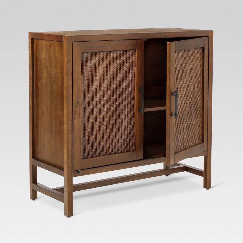 slide 3 of 12, Warwick 2 Door Cabinet Brown - Threshold™: Transitional Style, Adjustable Shelves, Wood Veneer Finish, 1 ct