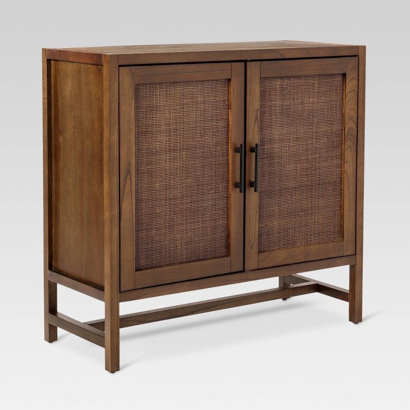 slide 1 of 12, Warwick 2 Door Cabinet Brown - Threshold™: Transitional Style, Adjustable Shelves, Wood Veneer Finish, 1 ct