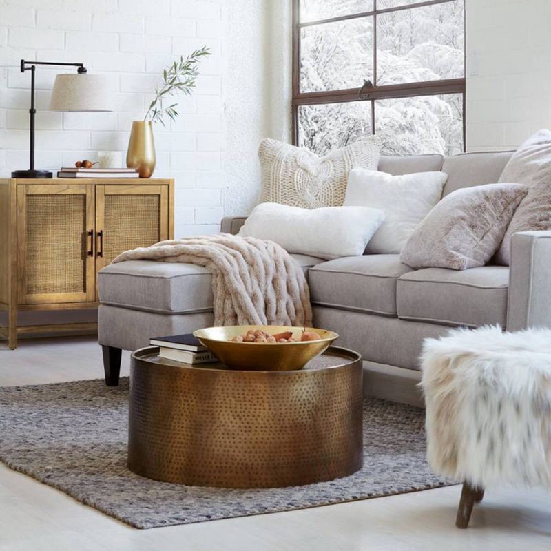 slide 10 of 12, Warwick 2 Door Cabinet Brown - Threshold™: Transitional Style, Adjustable Shelves, Wood Veneer Finish, 1 ct